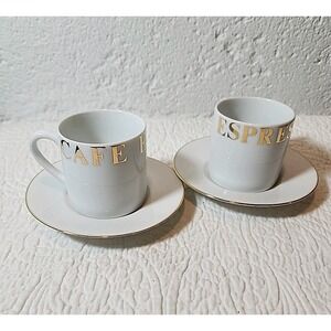 PIER 1 Imports White Demitasse Espresso 3oz. Mug Cup & Saucer Porcelain Set Gold